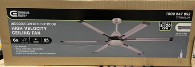 Commercial Electric High Velocity 6 ft. Indoor/Outdoor Titanium Ceiling Fan New