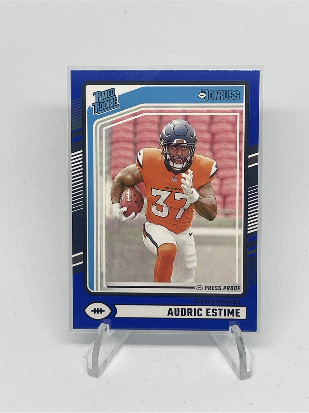 2024 Panini Donruss - Rated Rookie Audric Estime #335 Blue Press Proof (RC)