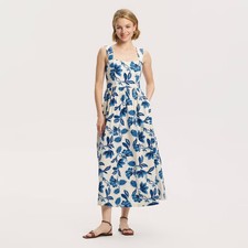 Women Wide Straps Midi A-Line Dress - A New Day White Floral