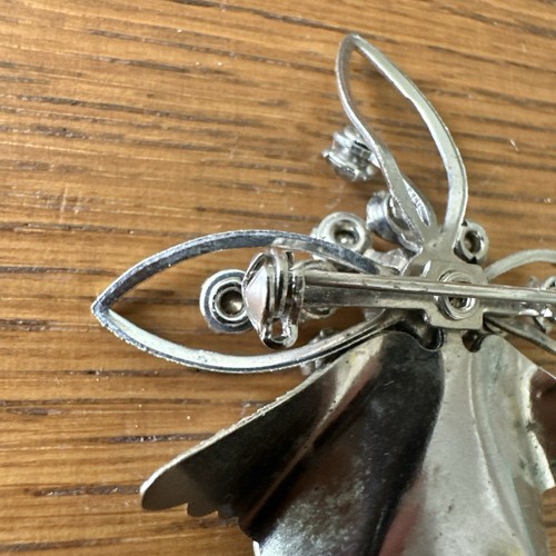 Vintage Silver Metal Clear Rhinestone Flower Layered 2" Brooch Pin Starburst - Picture 11 of 13
