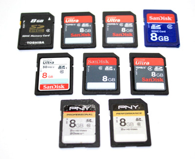 Lot Of 9 SanDisk PNY & Toshiba 8GB SD Camera Memory Cards