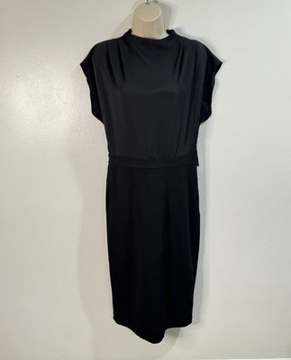 NWT Express Dress M Black Pencil Sheath High Neck Minimalist Career Cocktail