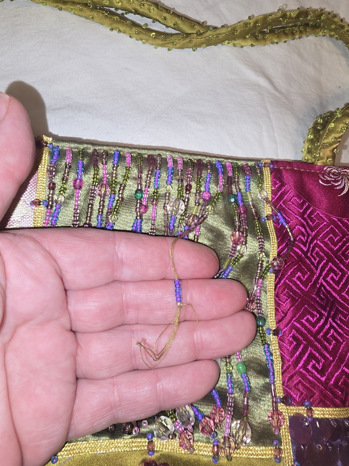 OOAK Funky Boho Patchwork Multicolor Silk Bead Fr… - image 4