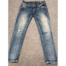Miss Me Jeans Women  s 26 Signature Ankle Skinny Distressed Blue Denim