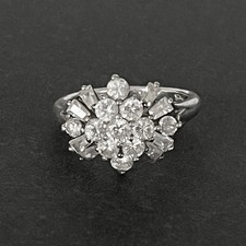 Vintage .925 Sterling Silver and Clear Crystals Cluster Ring, Size 7