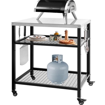 Stainless Steel Outdoor Grill Cart Pizza Oven Stand Trolley Table with Wheels...