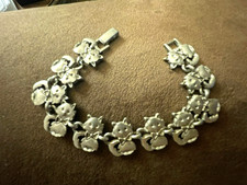 Silver Tone Kitty Cats with Bowties Link Bracelet 7.5" CUTE  