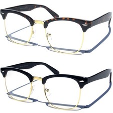 Half Frame Clear Lens Eye Glasses Half Brow Black or Tortoise Shell Retro Style