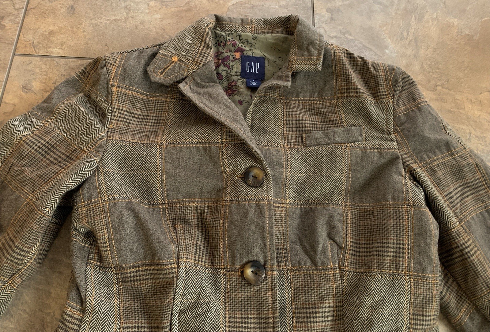 Gap Patchwork Plaid Jacket Womens 4 Herringbone B… - image 5