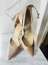 Jessica Simpson Beige Patent Leather Pointed Toe Ankle Strap Pumps 9 Gorgeous