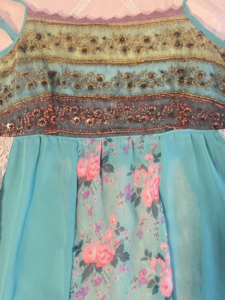 Babydoll American Rag Cie Fluido Floral Encaje Mujer Top -Talla L -Y2K-Boho-Hippie Foto 2 de 4