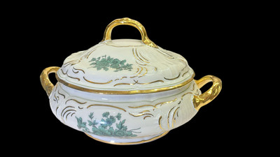 Ragoutterrine ca. 1,5 L  Liter Rosenthal Sanssouci grüne Blume m. Goldornamenten