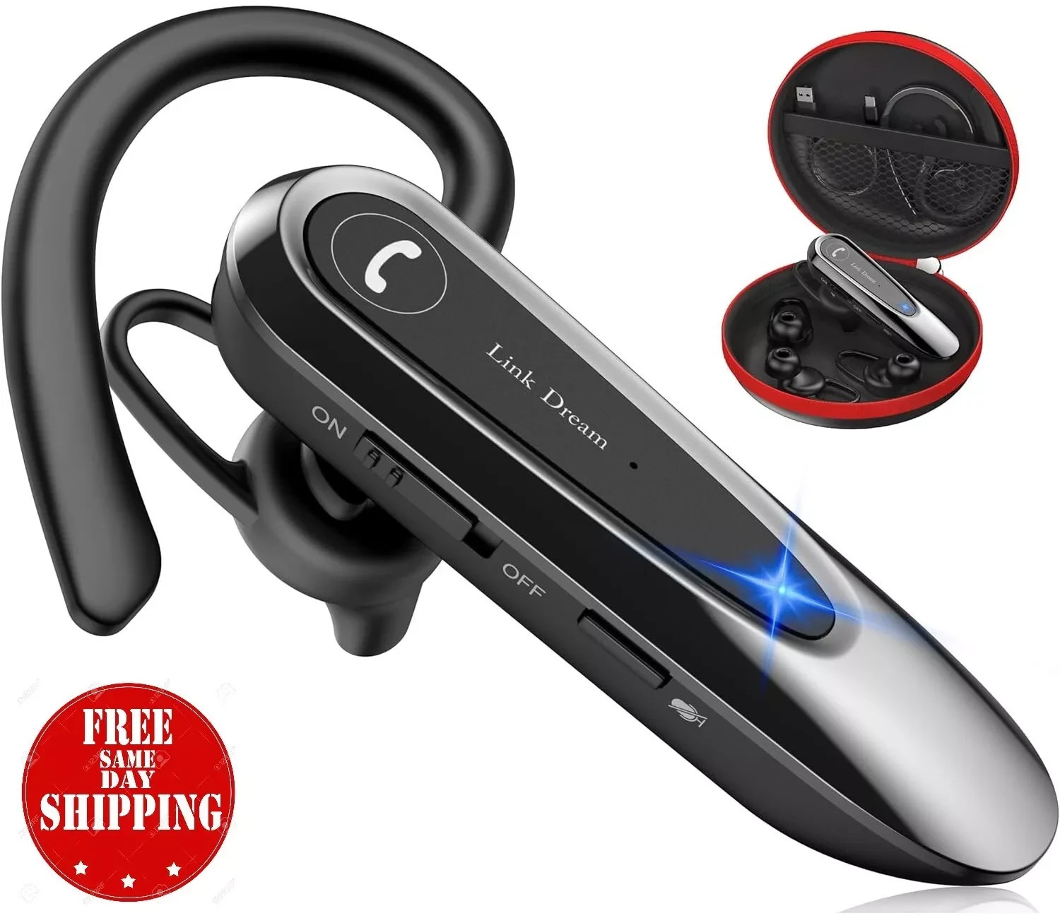 Link Dream Bluetooth Earpiece Wireless CVC - 8.0 Headset for Cell Phone Dual Mic