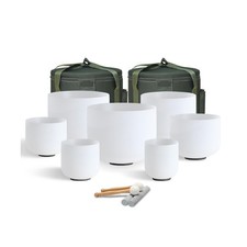 432HZ 6-12 Inch Crystal Singing Bowl Set of 7 with 2 Pcs Green Heavy Carrying...
