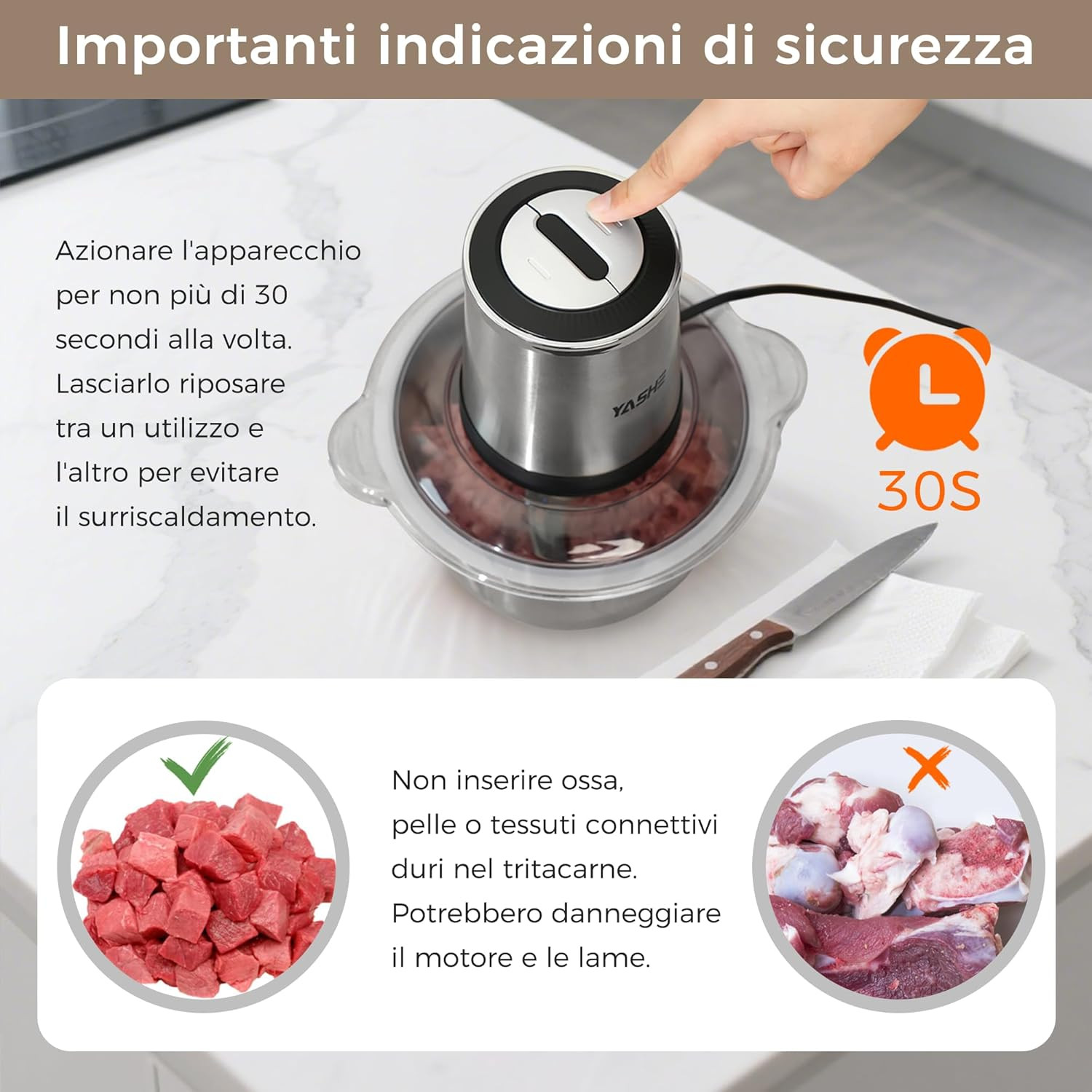 Tritatutto Elettrico 500W con Ciotola in Acciaio Inox foto 6