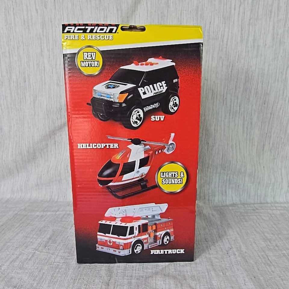 Maxx Action Fire Rescue Vehicle Toy Set Helicopter, Fire Truck, SUV Light /Sound - Image 3 of 4