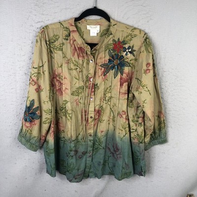 Boho Top Womens M Multicolor Floral Embroidered Beaded Festival Statement