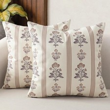 Floral Throw Pillow Covers 18"x18" Set of 2, Vintage Accent Block Print Decor...
