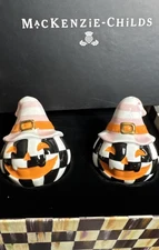 Mackenzie Childs Trick Or Treat Happy Jack Rosy Salt and Pepper Set  New In Box