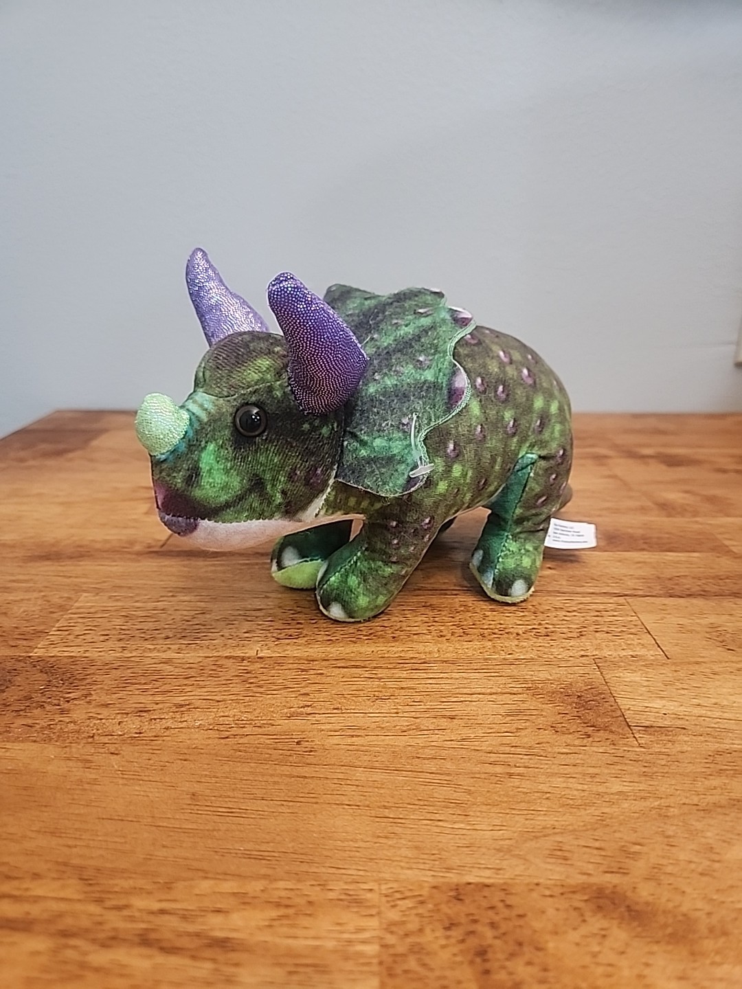 Toy Factory Triceratops Stuffed Dinosaur Plush Green and Purple