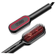 Hair Straightener Brush - Upgraded Ionic Compact Straightening Brush for Black