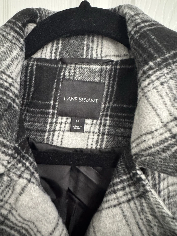Abrigo Lane Bryant 14 Cuadros Doble Pecho Mezcla Lana Foto 4 de 4