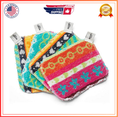 Skoy Scrub, 4-Pack Reusable, Non-Scratching Dish Scrubber for Kitchen and Househ