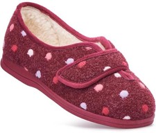 Cosyfeet Damen-Slipper Carol weite Passform 6E Weite rubinfarben gepunktet UK-Größe 5 geräumig