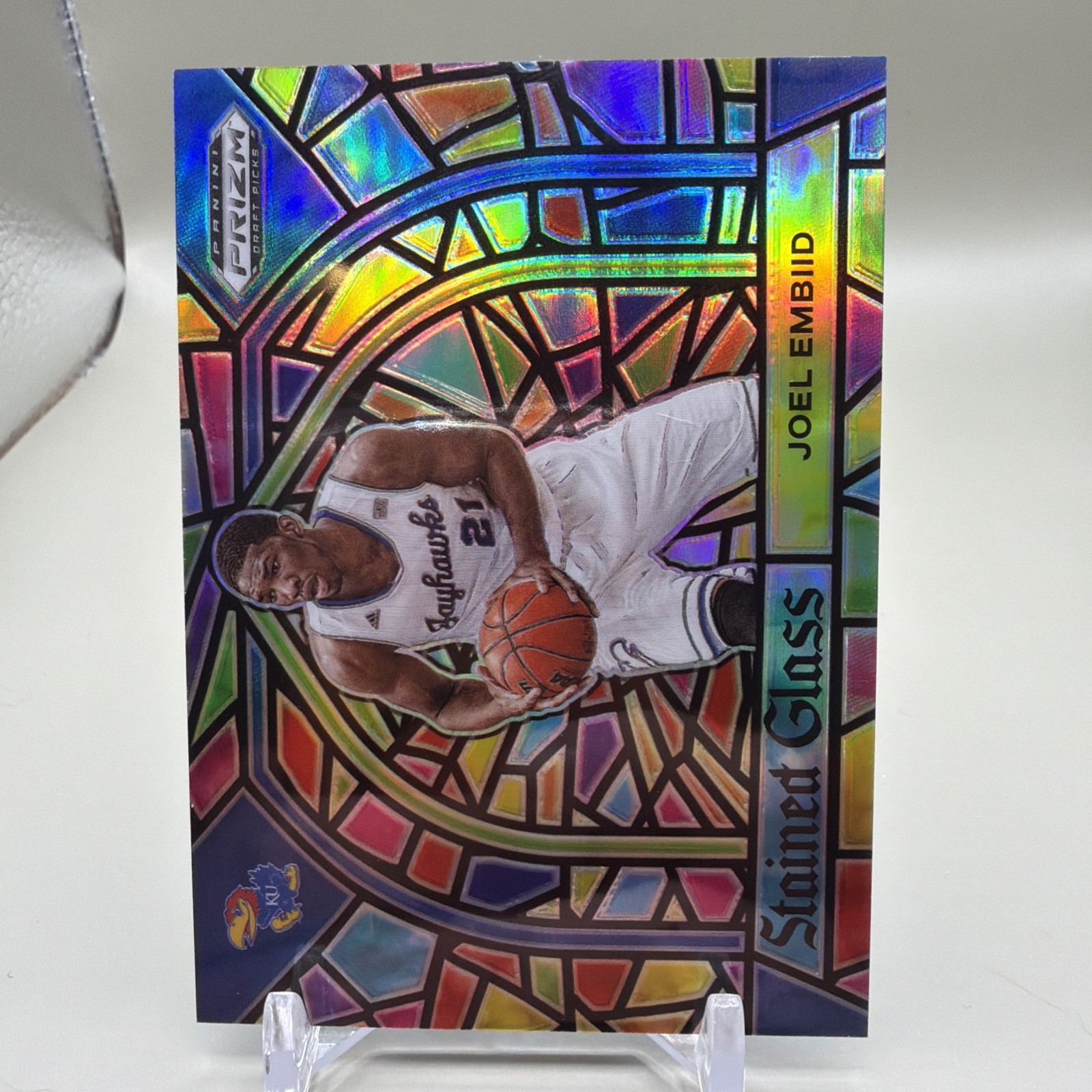 2021-22 Panini Prizm Draft Picks Stained Glass #15 Joel Embiid SP