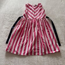 ATUN Girls Dress Pink White Stripe Cotton Sleeveless Tie Waist Size 7  8