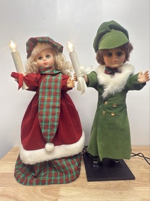 Telco 1988 Animated Christmas Figure Boy & Girl Lighted Candle Set 2 Tested