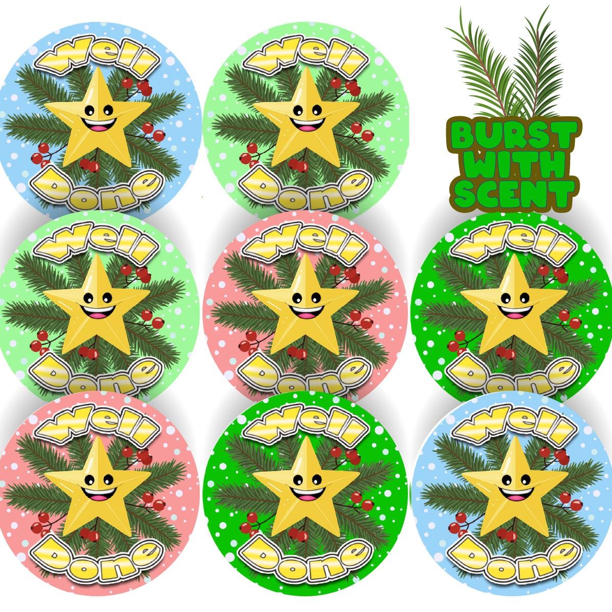 120 Christmas Well Done Star 30mm Pine Scented Reward Stickers