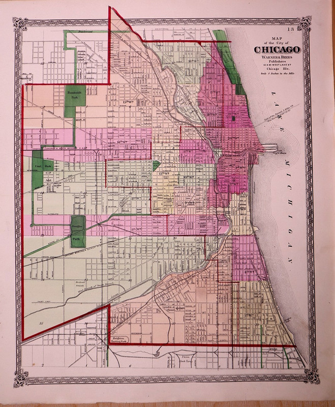 Rare Antique 1872 Map ~ Chicago, Illinois- by H. H. Lloyd (15x17)