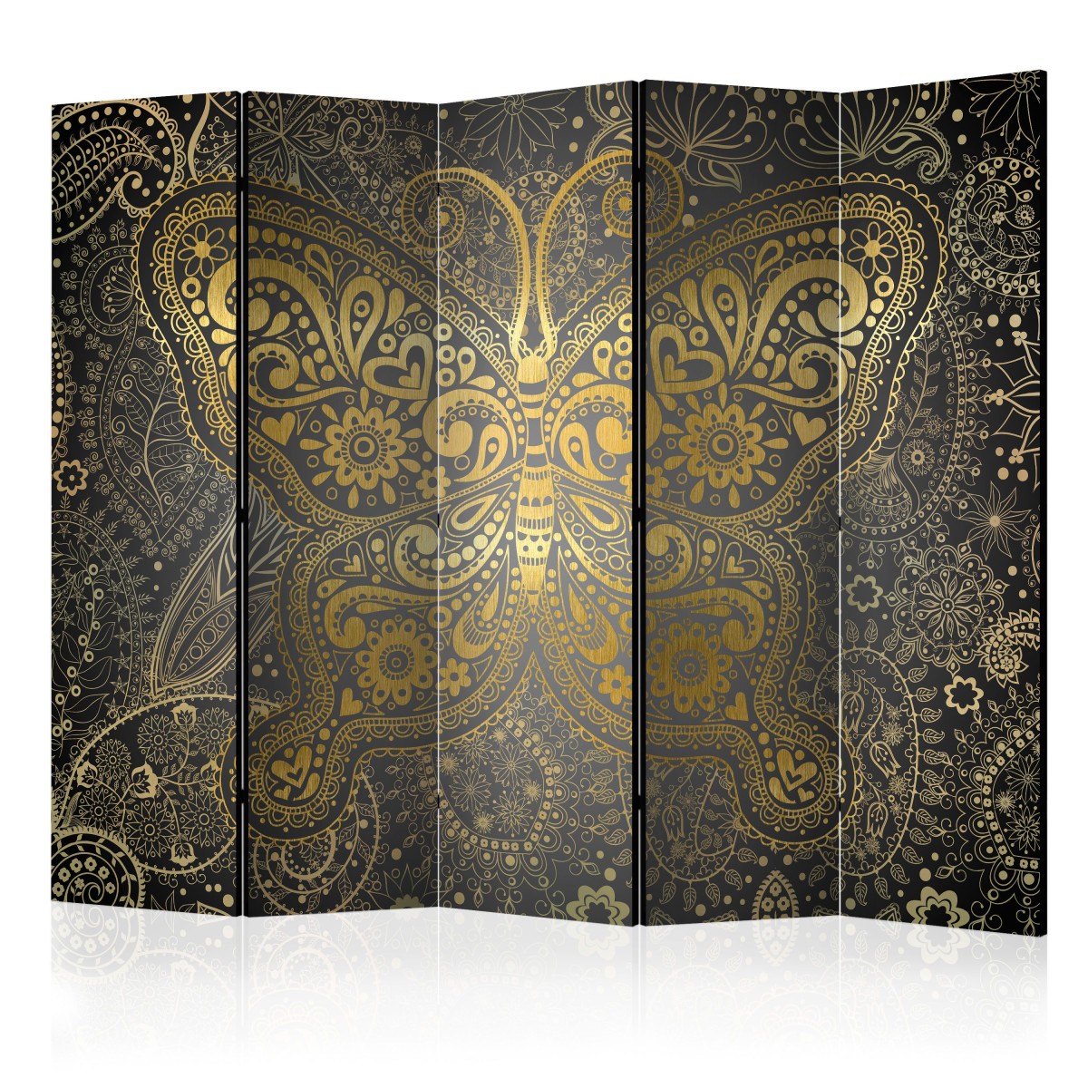 Paravent design en toile de luxe Golden Butterfly avec motifs dorés