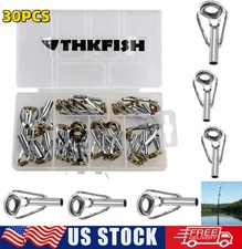 THKFISH 30Pcs 3-6mm 6Sizes Fishing Rod Tips Repair Kit Ring Guide Black Silver