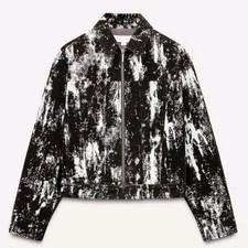 Zara Animal Print Flocked Denim Jacket Size XS NWT