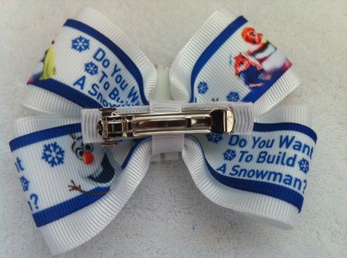 Girls Hair Bow 4" Wide Frozen Elsa Anna Olaf White Blue Olaf French Barrette - Picture 3 of 3