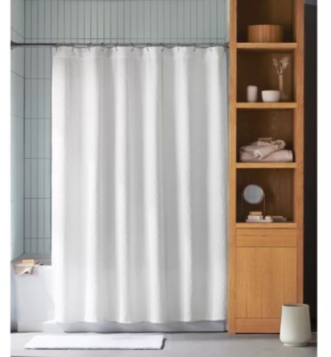Haven 54'' X 80'' Diamond Pattern Shower Curtain White Soft Texture 100% Cotton