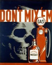 POSTER DON'T MIX THEM GAS AND ALCOHOL SKULL DRINK DRIVE VINTAGE REPRO FREE S/H