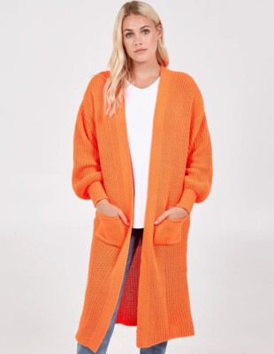 orange longline cardigan
