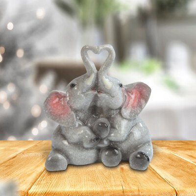 5''H Lovely Elephant Couple with Trunk Heart Figurine Home Decor Unique Gift