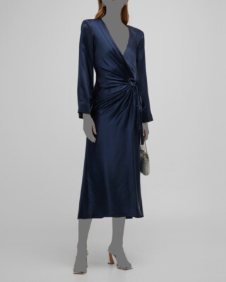 $695 Cinq A Sept Women's Blue Serena Faux-Wrap MIDI Silk Dress Size 4 | eBay