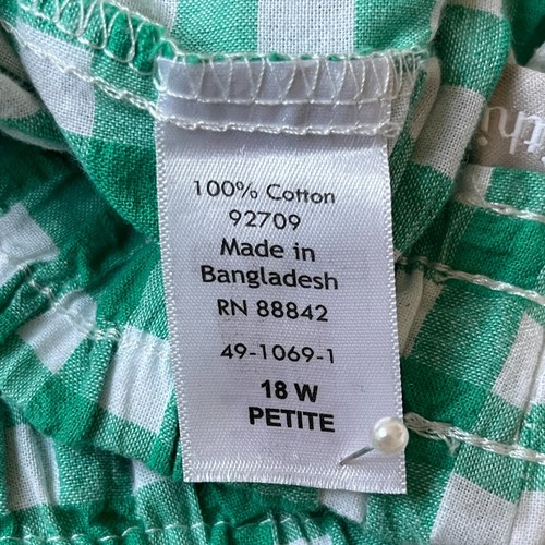 Woman Within Pull On Capri Pants Size 18WP Green Gingham Pocket 100% Cotton - Picture 8 of 11