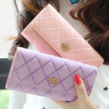 Women's Leather Clutch Bag Foldable Coin Wallet Multi-card Slot ID Card Purse US