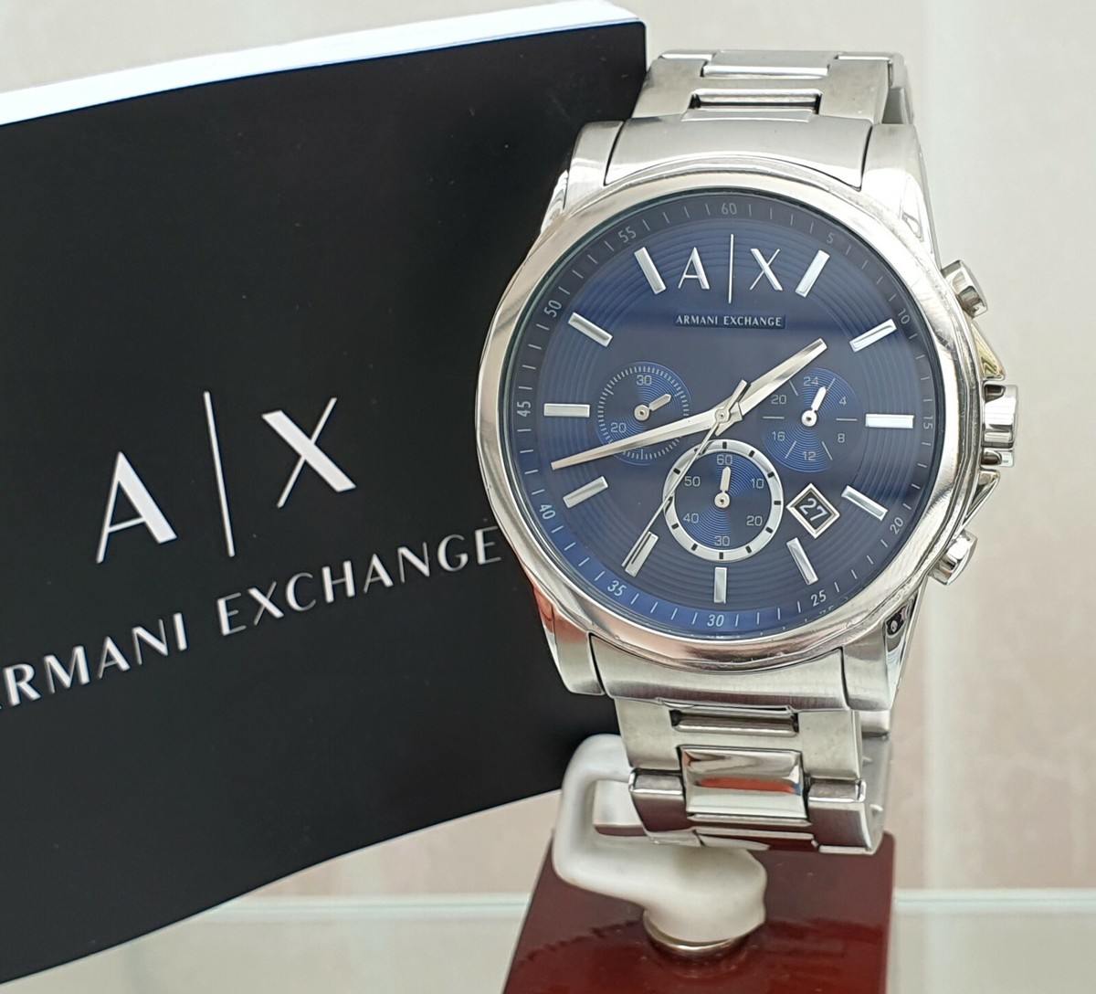 ARMANI EXCHANGE Mens Watch Blue dial Chronograph Date Silver