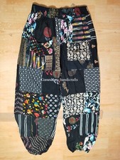 Black Patchwork Harem Pants, Boho Hippie Harem Pants, Wide Leg Bohemian Pant