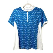 Lillie Green 1/4 Zip Performance Top Petite L PL Blue Golf Print Short Sleeve