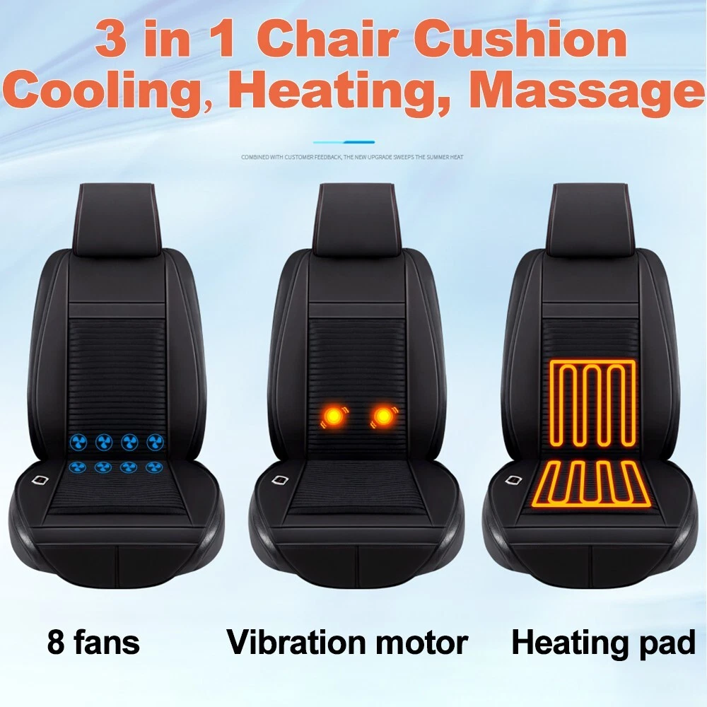 Massage 3 In1 Car Seat Cushion Cooling Warm Heated Chair Cover W 8 Fan 12V USA