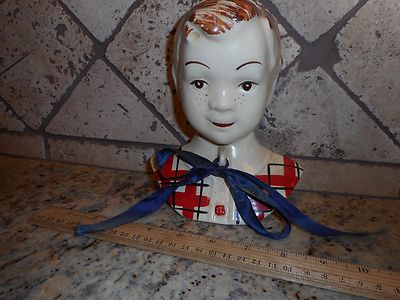 vintage Head Vase Sandy (D-230) with Freckles - 7''tall 1950's