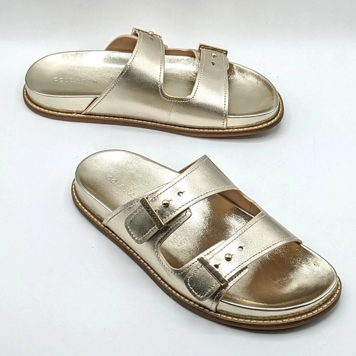 Cole Haan “Marisol” Women’s Leather Adjustable Two Straps Sandals Soft Gold 6, 8